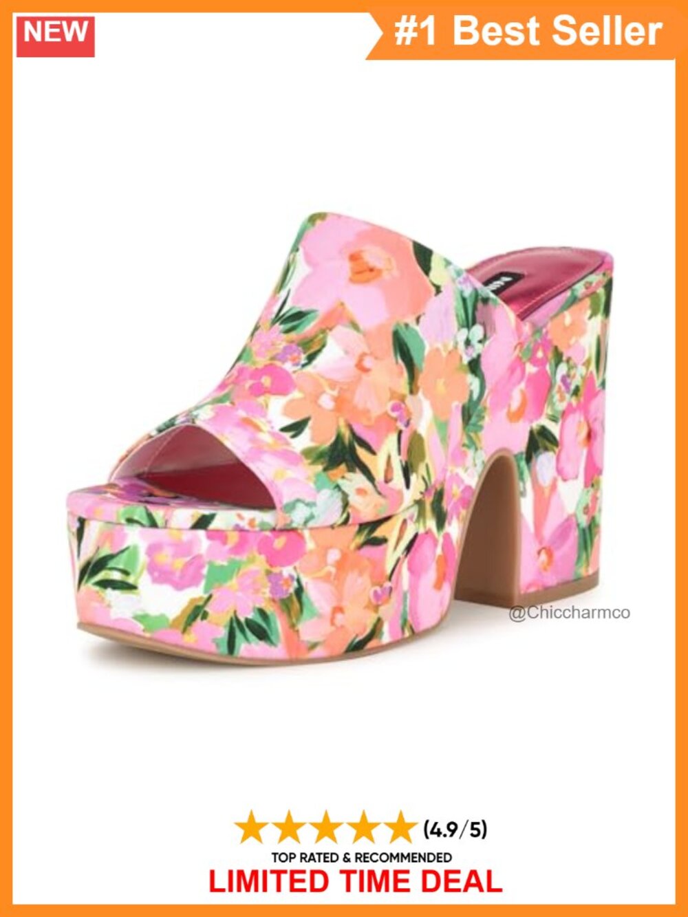 Platform Sandal Open Toe Faux Leather Slip On 4.72" Heel
